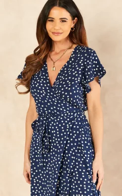 Best reviews of ???? Sarta Polka Dot Midi Wrap ???? Dress Short Sleeve Waist Tie In Navy Blue & White ???? -Zack Sales Store 2022 03 09 Jen Naomi Sarta10387