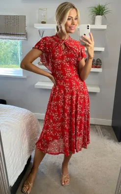 Top 10 ✨ Jolie Moi Luella Floral Print Mesh ???? Dress, Red Floral ????