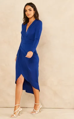 Outlet ???? Jenerique Long Sleeve Wrap Midi ???? Dress In Sax Blue ???? -Zack Sales Store 2022 03 24 SF TOM Mollie Jenerique18959
