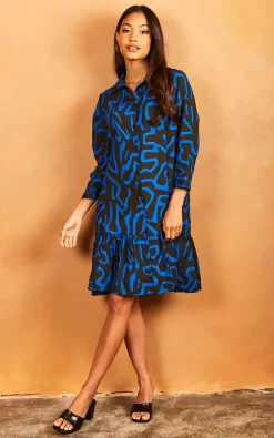 Best deal ⭐ Bella And Blue Geometric Print Midi ???? Shirt ???? Dress In Blue ???? -Zack Sales Store 2022 03 31 Jen Julia Bella Blue22060