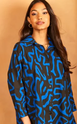 Best deal ⭐ Bella And Blue Geometric Print Midi ???? Shirt ???? Dress In Blue ???? -Zack Sales Store 2022 03 31 Jen Julia Bella Blue22067