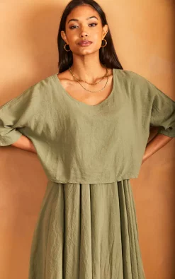 Best Sale ❤️ Bella And Blue Layered Midi ???? Dress In Khaki ????