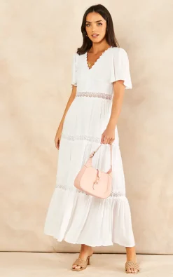 Promo ???? Blue Vanilla Christine Angel Sleeve Tiered Midi ???? Dress In White ???? -Zack Sales Store 2022 04 12 Jen Mollie BlueVanilla27582
