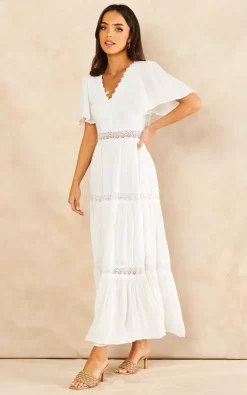 Promo ???? Blue Vanilla Christine Angel Sleeve Tiered Midi ???? Dress In White ???? -Zack Sales Store 2022 04 12 Jen Mollie BlueVanilla27590