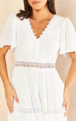 Promo ???? Blue Vanilla Christine Angel Sleeve Tiered Midi ???? Dress In White ????