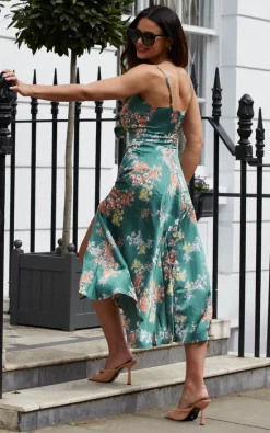 New ???? TENKI LONDON Floral Strappy Tie Front Slit Satin Maxi ???? Dress In Green ???? -Zack Sales Store 2022 05 09 Sarah Naomi Tenki118