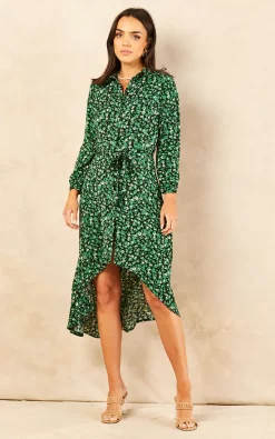Cheap ???? LOVE SUNSHINE Green Leopard Print High Low ???? Dress ????