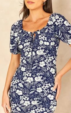 Discount ???? Blue Vanilla Jenna Pure Vanilla Elasticated Detail Midi ???? Dress In Navy ????