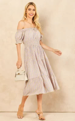 Flash Sale ???? Lucy Sparks Purple Bardot Floral Midi ???? Dress ???? -Zack Sales Store 2022 06 07 Jen Amy LucySparks42418