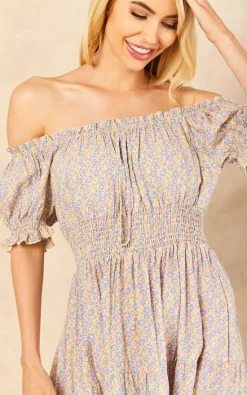 Flash Sale ???? Lucy Sparks Purple Bardot Floral Midi ???? Dress ????