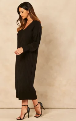 Hot Sale ⌛ ONLY Long Sleeve V Neck Knitted Midi ???? Dress In Black ???? -Zack Sales Store 2022 06 14 Jen Naomi Only45596