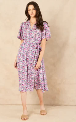 Top 10 ???? Blue Vanilla Eleanor Floral Angel Sleeve Midi ???? Dress ????