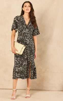 Discount ???? Bella And Blue Heart Print Angel Sleeve Midi ???? Dress In Black And White ???? -Zack Sales Store 2022 06 14 Jen Sallyanne Bella Blue46631