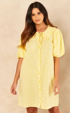 Discount ✨ Blue Vanilla Lucia ???? Shirt ???? Dress With Plunge Ruffle In Lemon ⭐ -Zack Sales Store 2022 06 21 Jen Naomi BlueVanilla47913