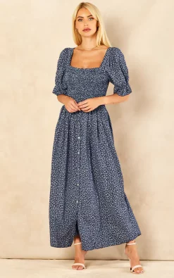Cheapest ???? Blue Vanilla Mamama Shirred Body Midaxi ???? Dress In Navy ???? -Zack Sales Store 2022 07 12 Jen Amy BlueVanilla54171