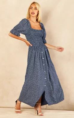 Cheapest ???? Blue Vanilla Mamama Shirred Body Midaxi ???? Dress In Navy ???? -Zack Sales Store 2022 07 12 Jen Amy BlueVanilla54185