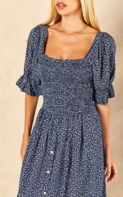 Cheapest ???? Blue Vanilla Mamama Shirred Body Midaxi ???? Dress In Navy ????