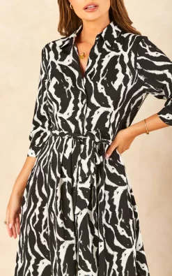 Discount ???? LOVE SUNSHINE Black Zebra Printed Half Sleeve Midi ???? Shirt ???? Dress ????