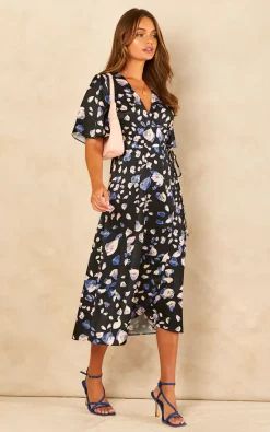 Coupon ✔️ Bella And Blue Navy Petal Print Satin Midi Wrap ???? Dress ???? -Zack Sales Store 2022 07 20 Jen Chynna Bella Blue0697