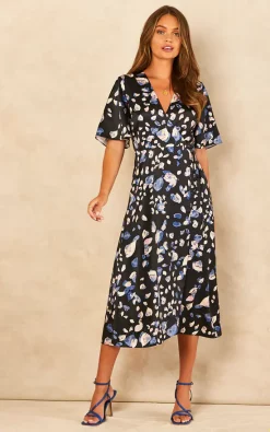 Coupon ✔️ Bella And Blue Navy Petal Print Satin Midi Wrap ???? Dress ???? -Zack Sales Store 2022 07 20 Jen Chynna Bella Blue0703