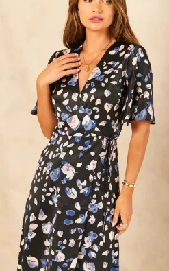 Coupon ✔️ Bella And Blue Navy Petal Print Satin Midi Wrap ???? Dress ???? -Zack Sales Store 2022 07 20 Jen Chynna Bella Blue0706