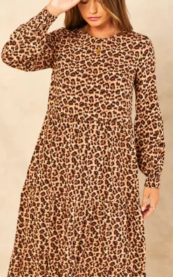 Best Sale ???? Bella And Blue Leopard Print Long Sleeve Smock ???? Dress ????