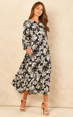 Best Pirce ???? Bella And Blue Black And White Sketched Floral Print Long Sleeve Smock ???? Dress ✔️ -Zack Sales Store 2022 07 21 Jen Chynna Bella Blue60296