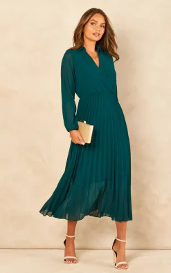 Buy ❤️ Blue Vanilla Amryn Collar V Neck Pleated Midi ???? Dress ⭐ -Zack Sales Store 2022 07 21 Jen Chynna BlueVanilla58034