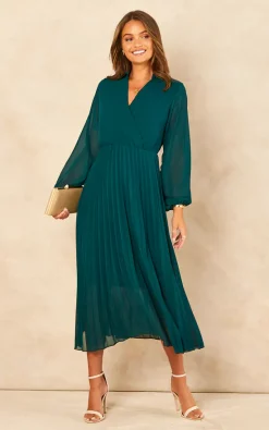 Buy ❤️ Blue Vanilla Amryn Collar V Neck Pleated Midi ???? Dress ⭐ -Zack Sales Store 2022 07 21 Jen Chynna BlueVanilla58037