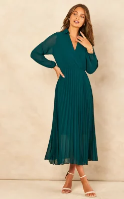 Buy ❤️ Blue Vanilla Amryn Collar V Neck Pleated Midi ???? Dress ⭐ -Zack Sales Store 2022 07 21 Jen Chynna BlueVanilla58049