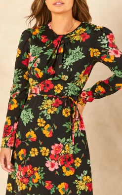 Budget ❤️ Blue Vanilla Floral Twist Panel Fit And Flare Midi ???? Dress ????