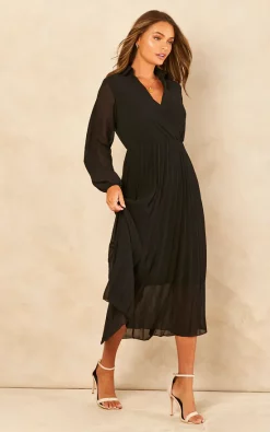 Cheapest ❤️ Blue Vanilla Amryn Collar V Neck Pleated Midi ???? Dress In Black ✨ -Zack Sales Store 2022 07 21 Jen Chynna BlueVanilla58379