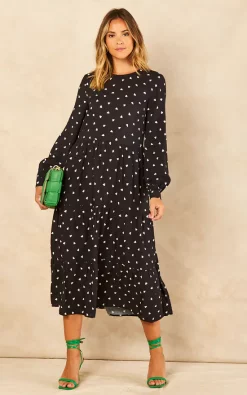 New ???? Bella And Blue Black And White Heart Print Long Sleeve Smock ???? Dress ???? -Zack Sales Store 2022 07 21 Jen Meg Bella Blue59989