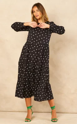 New ???? Bella And Blue Black And White Heart Print Long Sleeve Smock ???? Dress ???? -Zack Sales Store 2022 07 21 Jen Meg Bella Blue59995