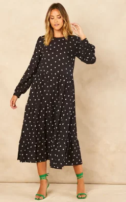 New ???? Bella And Blue Black And White Heart Print Long Sleeve Smock ???? Dress ???? -Zack Sales Store 2022 07 21 Jen Meg Bella Blue60002