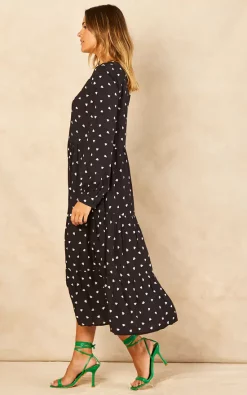 New ???? Bella And Blue Black And White Heart Print Long Sleeve Smock ???? Dress ???? -Zack Sales Store 2022 07 21 Jen Meg Bella Blue60004