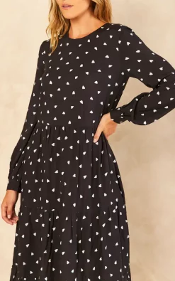 New ???? Bella And Blue Black And White Heart Print Long Sleeve Smock ???? Dress ????
