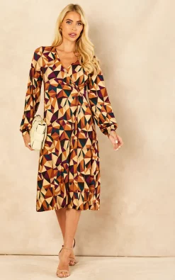 Best Pirce ???? Blue Vanilla V Neck Wrap Ring Detail Midi ???? Dress ????