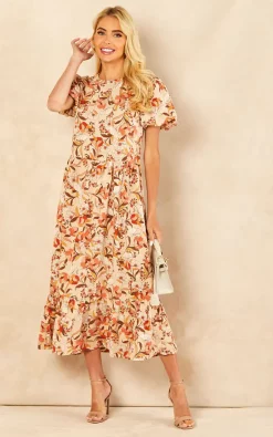 Best Sale ???? Urban Bliss Cream Floral Puff Sleeve Smock Midi ???? Dress ????