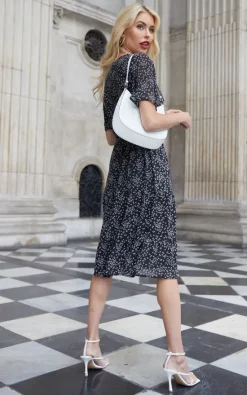 Budget ???? TENKI LONDON Ruffle Sleeve Pattern Wrap Midi ???? Dress In Black ⌛ -Zack Sales Store 2022 07 27 Sasha Amy Tenki95