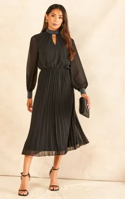 Buy ???? Blue Vanilla Diamante Collar Pleated ???? Skirt Midi ???? Dress ????