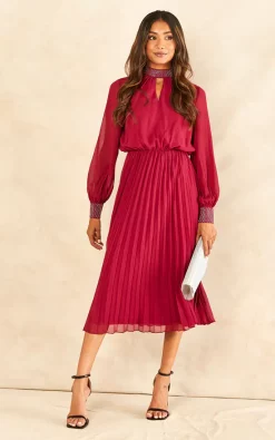 Cheapest ???? Blue Vanilla Diamante Collar Pleated ???? Skirt Midi ???? Dress In Wine ???? -Zack Sales Store 2022 08 08 Jen Shree BlueVanilla67515