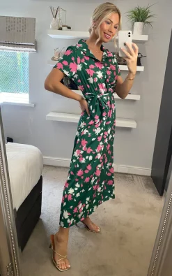 Flash Sale ???? Yumi Floral Print Midi ???? Shirt ???? Dress In Green ???? -Zack Sales Store 2022 08 08 Sasha Yumi34
