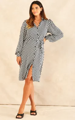 Wholesale ???? Blue Vanilla Etta Geo Print ???? Shirt ???? Dress In Black Pattern ????