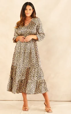 Coupon ???? Raishma Studio Amelia Geometric 3/4 Tiered Midi ???? Dress With Frill Hem In Black And Gold ???? -Zack Sales Store 2022 08 24 JEN Naomi Raishma0809