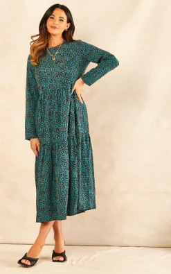 Best reviews of ???? Sarta Leopard Print Tiered Midi ???? Dress Animal Print Long Sleeve In Teal & Orange ???? -Zack Sales Store 2022 08 26 Jen Naomi Sarta70408