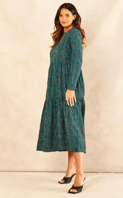 Best reviews of ???? Sarta Leopard Print Tiered Midi ???? Dress Animal Print Long Sleeve In Teal & Orange ???? -Zack Sales Store 2022 08 26 Jen Naomi Sarta70414