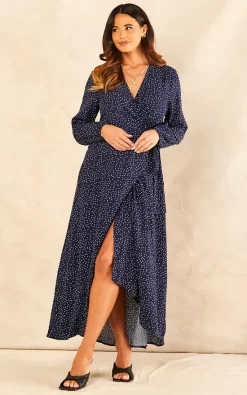 Hot Sale ❤️ Sarta Polka Dot Wrap ???? Dress Long Sleeve In Navy Blue & White ???? -Zack Sales Store 2022 08 26 Jen Naomi Sarta70563