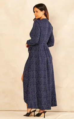 Hot Sale ❤️ Sarta Polka Dot Wrap ???? Dress Long Sleeve In Navy Blue & White ???? -Zack Sales Store 2022 08 26 Jen Naomi Sarta70573