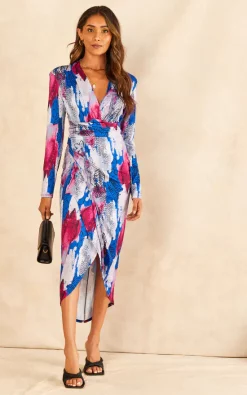 Wholesale ???? Jenerique Forever Wrap Midi ???? Dress In Sax Blue Abstract Print ???? -Zack Sales Store 2022 09 02 Jen Shree Jenerique75063